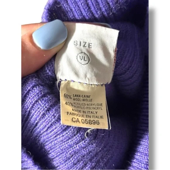 BF Purple Graphic Elephant Wool Long Sleeve Cozy Vintage Turtleneck Sweater - Picture 9 of 16